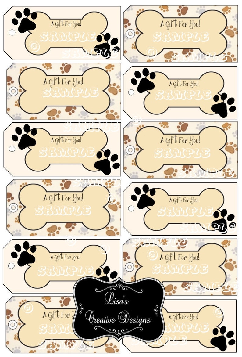 Printable Paw Print Dog Bone Gift Tags, Dog Lover Gift Tags, Digital Download, Paw Print Gift Tags, Dog Gift Tags, Dog Themed Party Decor image 1