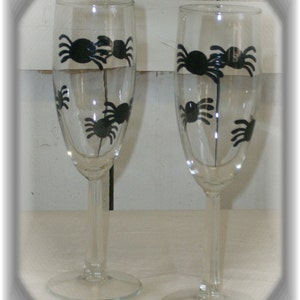 Black Spider Halloween Champagne Glasses, Champagne Flutes, Halloween Party Decor