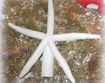 Handmade White Starfish Christmas Tree Topper, Glittered Starfish Tree Topper, Beach Christmas Tree Decor, Handmade, Starfish Themed Decor