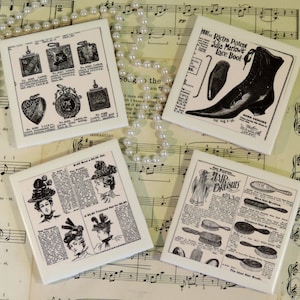 Steampunk Ceramic Tile Coaster Set, Steampunk Coasters, Vintage Sears and Roebuck Catalog Images, Victorian Home Decor, Housewarming Gift