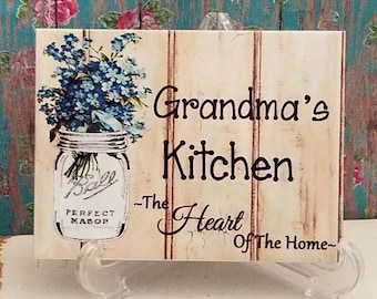 Gepersonaliseerde Mason Jar met Forget Me Nots Grandma's Kitchen Sign, Plaque, Farmhouse Kitchen Decor, Housewarming Gift, Cadeau voor oma