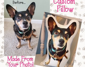 Huggable Custom Dog Photo Gift Throw Pillow For Dog Lovers, Dog Mom Gift, Dog Dad Gift, Dog Loss Bereavement Gift, Away At College Gift