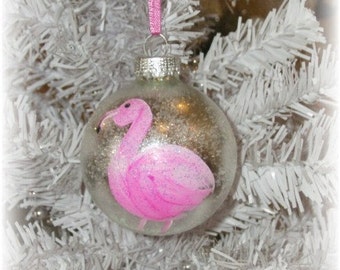 Flamingo Christmas Tree Ornament, Beach Christmas Decoration, Glittered, Nautical Christmas Ornament