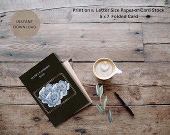 Printable fathers day card, Happy Father's Day, Simple Greeting Card, Floral, 5"x 7" Card, Blank Card, Digital Download, Instant Download,