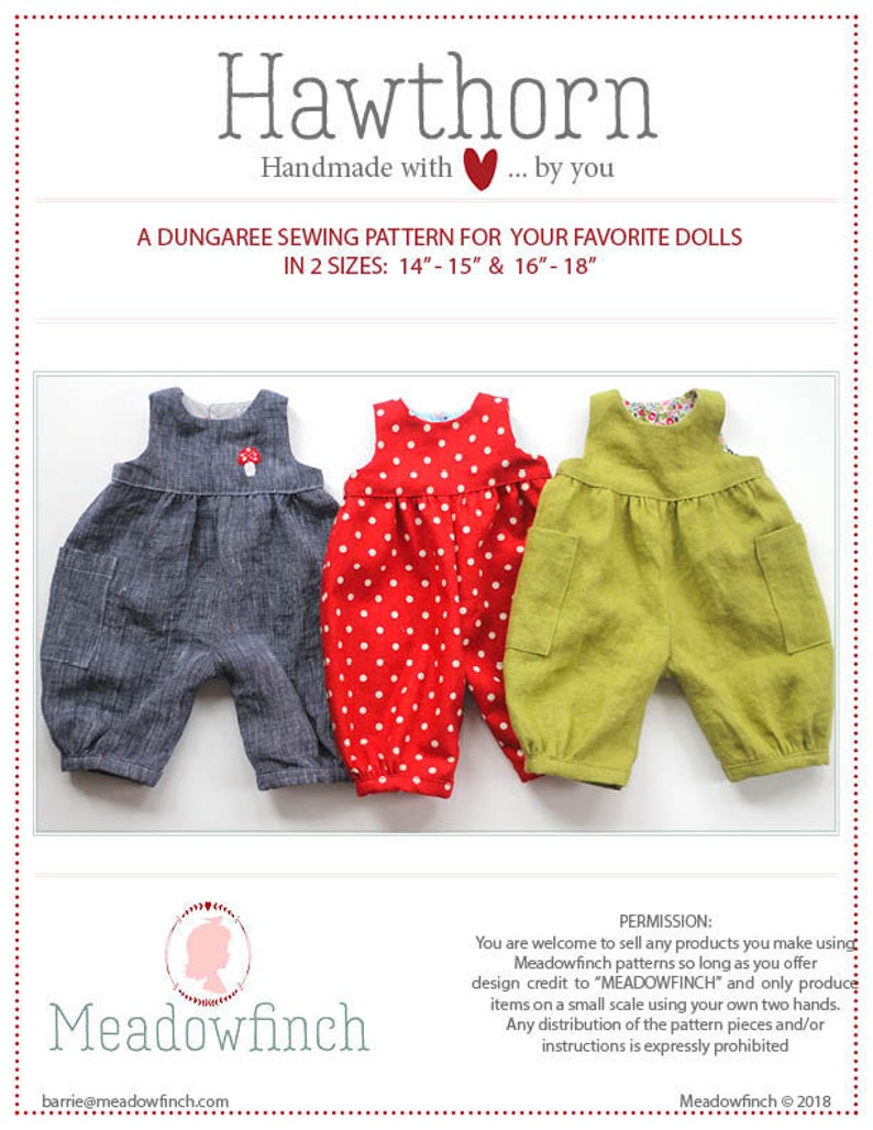 Hawthorn Dungarees Doll Clothing Pattern by Meadowfinch image 1