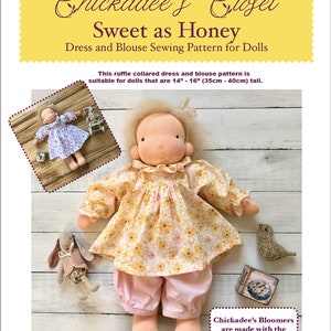 Sweet as Honey a dress and blouse sewing pattern for dolls 14 16 tall 35cm 45cm tall PDF image 1