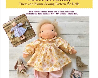 Sweet as Honey - a dress and blouse sewing pattern for dolls 14" - 16" tall - 35cm - 45cm tall PDF