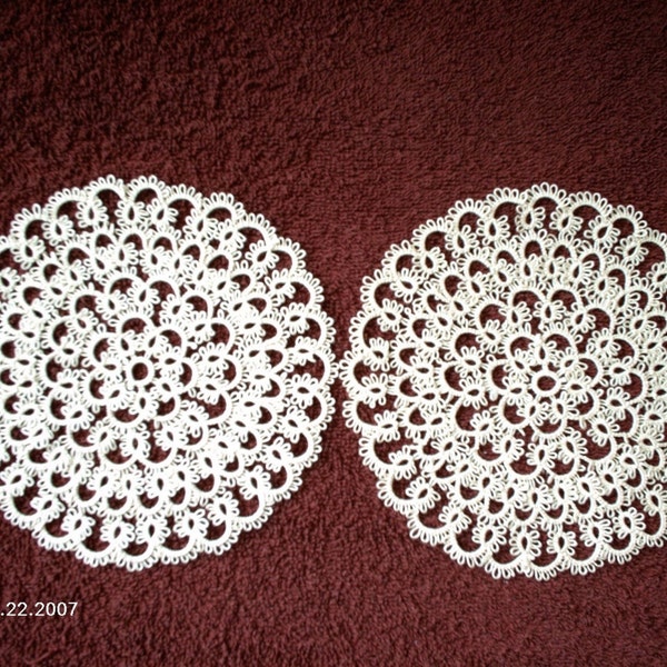 White Tatted Doilies, Set of Two Handmade, Mothers Day Gift, Handmade Lace Tatting