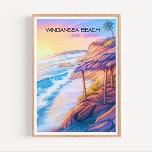 Windansea Beach Surf Poster, San Diego, CA,  Beach House Wall Art, Surfboard Wall Art, Artful Vintage Posters, Coastal Wall Art, Boho Gift