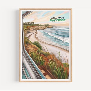 Del Mar Surf Poster, San Diego, CA, Travel Poster, Boho Decor, Office Decor, Gift for Him and Her,
