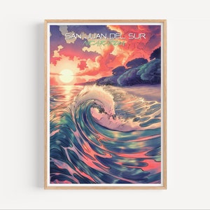 Cartel de Surf de San Juan Del Sur, Nicaragua, Cartel de Viaje, Cartel de Surf Vintage, Arte de Pared Tropical, Cartel del Parque Nacional, Decoración Maximalista