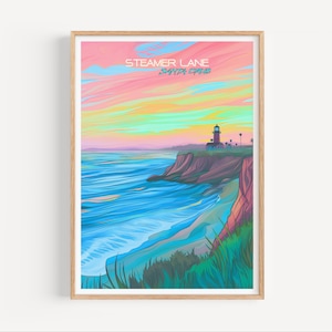 Steamer Lane Surf Poster, Santa Cruz, CA, Surf Museum, Maximalist Decor, Travel Poster, Vintage Poster Art, Gift for Him and Her