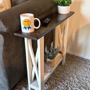 Slim rustic decorative side table with farm X style