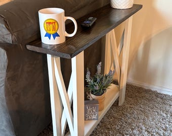 Slim rustic decorative side table with farm X style