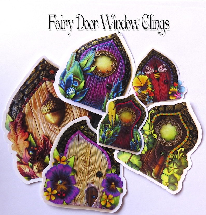 WINDOW CLINGS Fairy Doors, Static Cling Original Artwork image 1