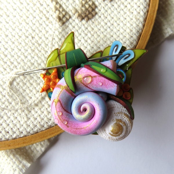 NEEDLE MINDER, Sea Snail Mermaid Treasure, Sewing Notions Handcrafted