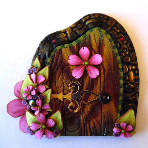 Pink Flower Fairy Door Pixie Portal, Fairy Garden Decor