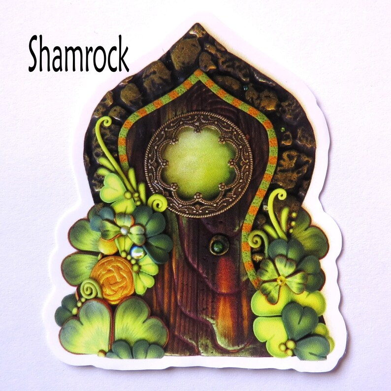 WINDOW CLINGS Fairy Doors, Static Cling Original Artwork Shamrock 3"