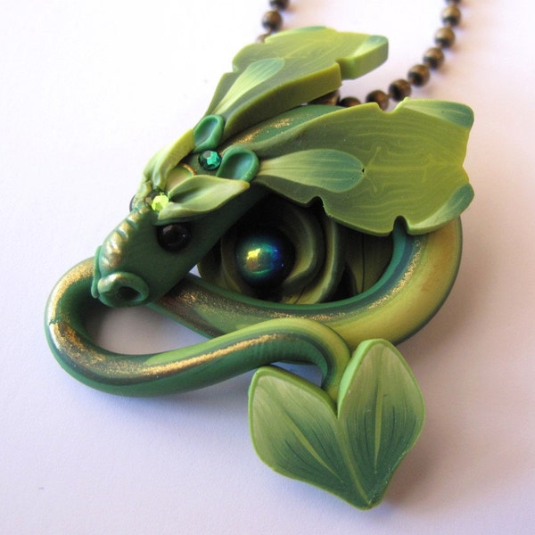 Fairy Rider Dragon Necklace in Green