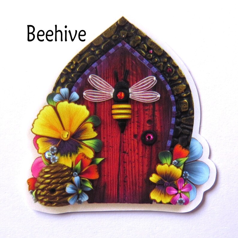 WINDOW CLINGS Fairy Doors, Static Cling Original Artwork Beehive 2"