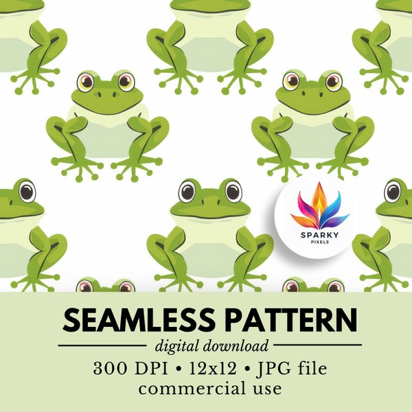 Happy Hoppers seamless repeating pattern, cute green frogs pattern, for personal or commercial use