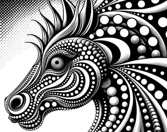 Optical Art Horse in Black and White, Op Art Digital Download, 10 x 10 Inches