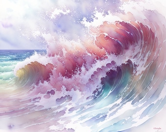 Sunrise Reflections in an Ocean Wave Digital Download of AI Printable Art