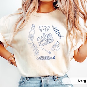 Comfort Colors® Sardines Tin Fish Shirt, Oversized Trendy Tinned Fish Doodle Shirt, Amalfi  Summer Coastal Fisherman Aesthetic, Fish Lover