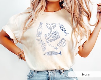 Comfort Colors® Sardines Tin Fish Shirt, Oversized Trendy Tinned Fish Doodle Shirt, Amalfi  Summer Coastal Fisherman Aesthetic, Fish Lover
