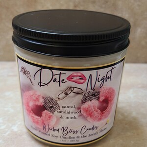 13oz Date Night, naughty scented soy wax candle, candle gift, candle favors, gift for her birthday, gift for friend, gift for him