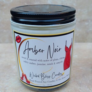 7oz Amber Noir, sexy scented soy wax candle, candle gift, candle favors, birthday gift, gift for friend, sensual scent for date night