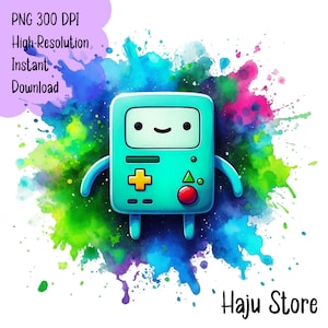 BMO Splash Art PNG Sublimation Clipart projects digital gift Instant Download Watercolor Rainbow for DIY Aesthetic adventure time fun image