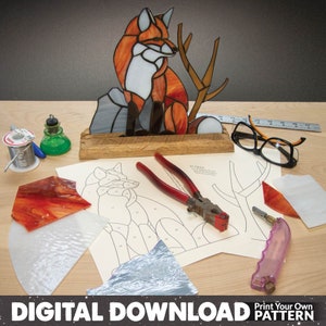 DIGITAL DOWNLOAD PATTERN: Stained Glass Fox, Tiffany Style, Intermediate Glass Pattern, Copper foiled, Printable Pattern, Sitting Fox image 4