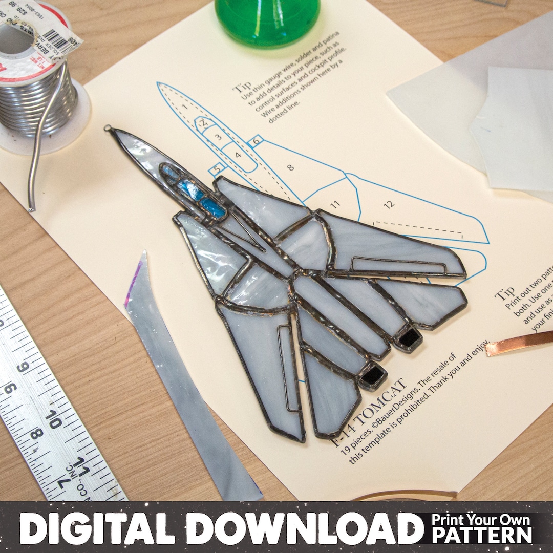 DIGITAL DOWNLOAD PATTERN: F-14 Tomcat, Tiffany Style, Intermediate ...