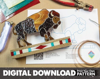 DIGITAL DOWNLOAD PATTERN: Stained Glass Buffalo, Tiffany Style, Intermediate Glass Pattern, Printable Pattern, Buffalo, Mosaic pattern