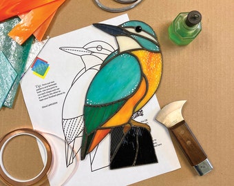 Stained Glass Kingfisher Pattern: Copper Foil Bird Template (Digital Download)