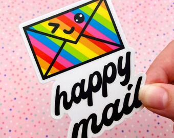 Happy Mail Waterproof Decal, HydroFlask Decal, waterproof sticker, Rainbow Envelope, Mailbox Sticker, Diecut Sticker, Laptop Sticker