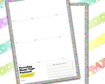 Traveling Washi Postcard (Pack of 5) TPC, Washi Tape, Penpal, Postcrossing, Postcard Exchange, Mail Swap, Washi tape Sample, Washi Tape Swap