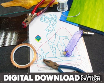 Stained Glass Deer Buck Pattern: Copper Foil Suncatcher (Digital Download)
