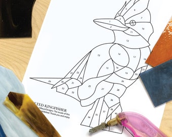 Stained Glass Belted Kingfisher Pattern: Copper Foil (Digital Download)