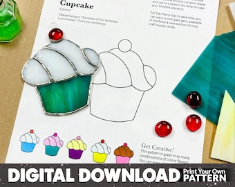 Stained Glass Cupcake Pattern: Beginner Copper Foil (Digital Download)