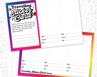 Traveling Postcards, (PACK OF 5), TPC, Traveling Sticker Card, Sticker Collecting, Happy mail, Pen Pal