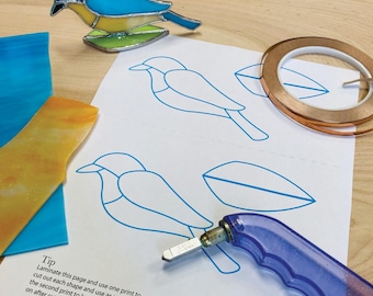 Stained Glass Blue Bird Pattern: Beginner Copper Foil (Digital Download)