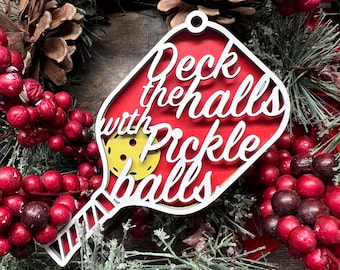 DIY Christmas Pickleball Ornament. Digital SVG file for laser cutting.