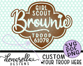 Girl Scout Brownie Troop Number Trefoil Script Logo | SVG PNG PDF | Custom Girl scouts, girl scout svg, girl scout cookies, brownies