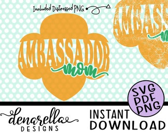 Girl Scout Ambassador Mom Trefoil Distort Distressed | SVG PNG PDF |  Instant Download - Girl scouts Ambassadors, girl scout cookies