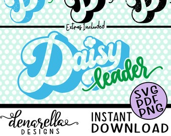 Girl Scout Daisy Leader Retro Text  | SVG PNG PDF | Instant Girl scouts, girl scout svg, girl scout daisy, girl scout troop, trefoil svg