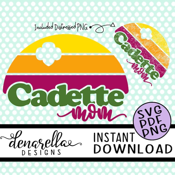 Girl Scout Cadette Mom Vintage Sunset Distressed | SVG PNG PDF |  Instant Download - Girl scouts Cadettes, Girl scout leader, trefoil