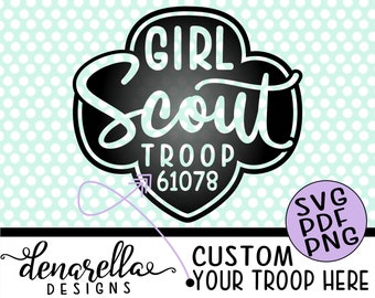 Girl Scout Troop Number Trefoil Script Logo - Custom SVG