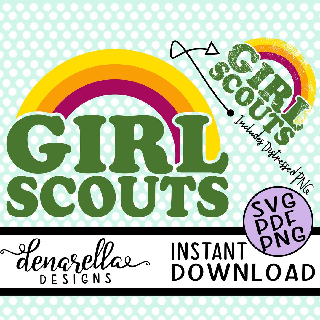 Girl Scout Retro Rainbow Distressed SVG PNG PDF Instant Download Girl